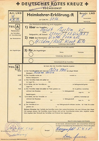 Red cross enquiry 3.SS-Division Totenkopf Vienna Austria 1945