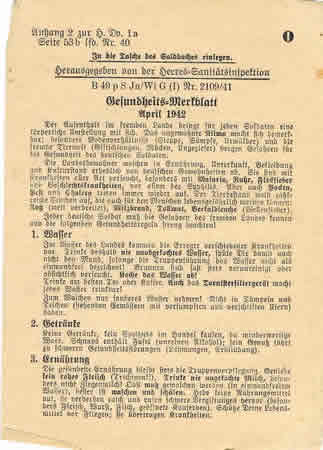 Soldbuch inlay sanitation instructions 1942 #1