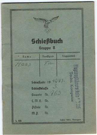 K98 shooting booklet Luftwaffe pilot school A/B 125 Neukuhren