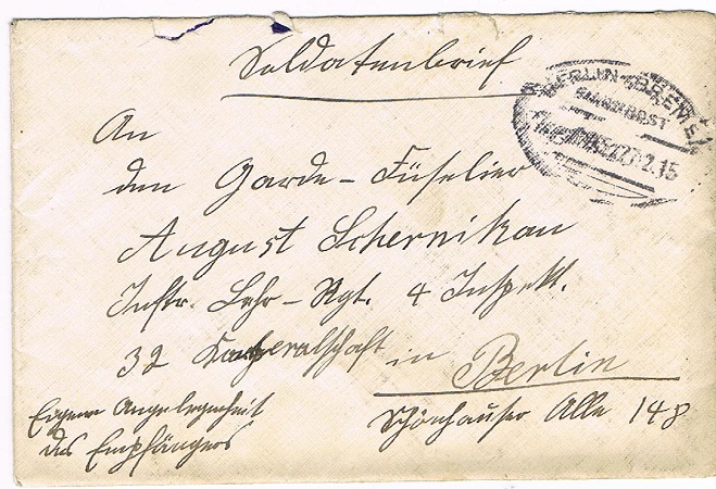 Field post envelope Garde Füsilier Infanterie-Lehr-Rgt. Berlin