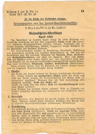 Soldbuch inlay sanitation instructions 1942 #2