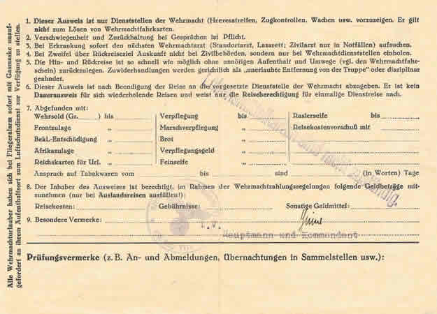 Travel permit 1943 woman KdF Wehrmacht Tournee - Image 2