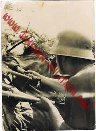 Press photo war reporter soldier infantry with hand grenades