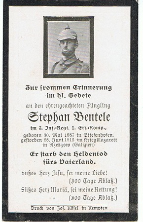Obituary card soldier 3.Infanterie-Regiment Rsezsov Galicia 1915
