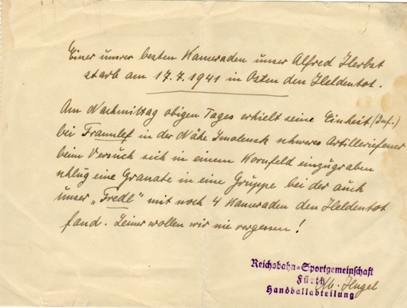Letter Reichsbahn Gefreiter Infantry KIA 1941 Smolensk Russia