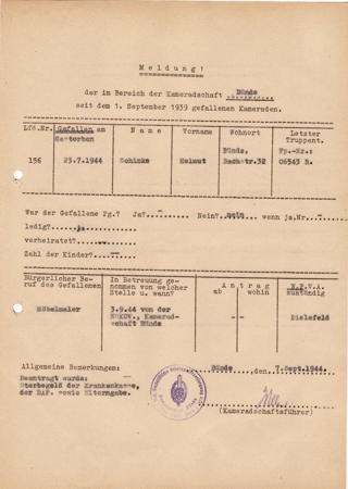 NSKOV document soldier Artillery died 1944 Leningrad