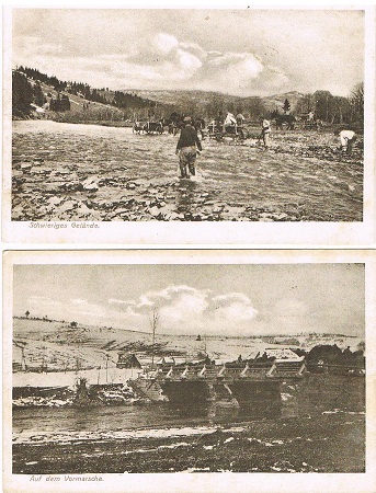 Two post cards Auf dem Vormarsche / Schwieriges Gelände