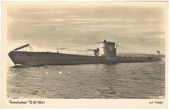 Kriegsmarine postcard U-boat U-25