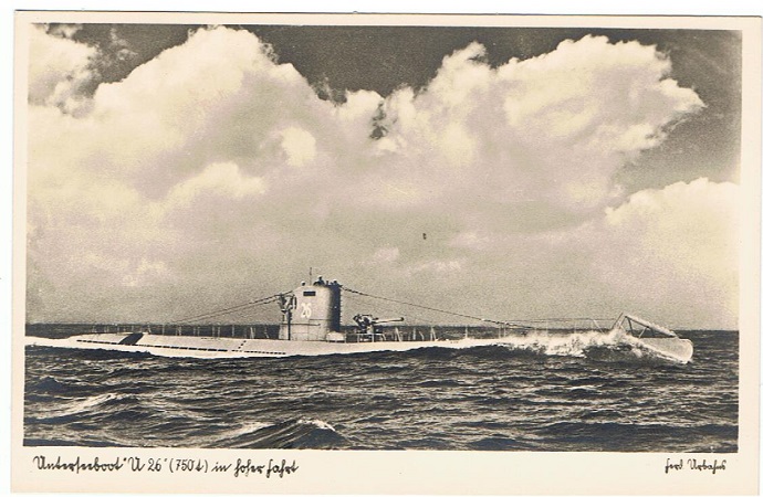 Kriegsmarine postcard U-boat U-26