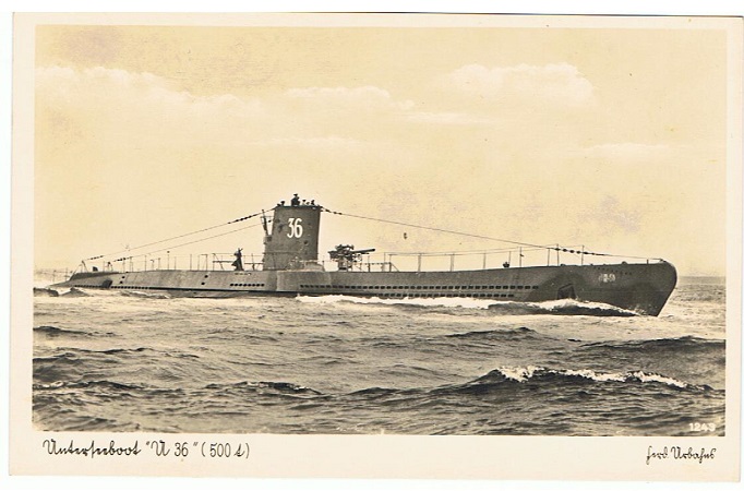 Kriegsmarine postcard U-boat U-36
