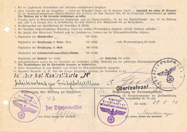Vacation permit 1942 Jagdfliegerschule 2 Zerbst - Image 2