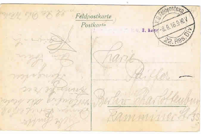 Fieldpost card Vilosnes France 22.Reserve-Division 1916 - Image 2