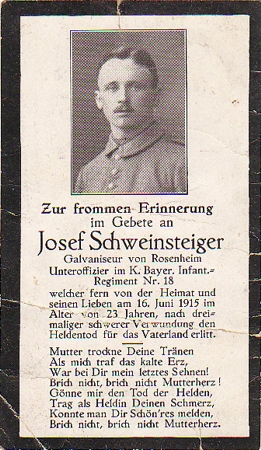 Obituary card NCO KIA 1915 Infanterie-Regiment 18