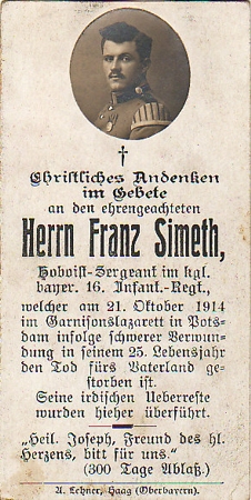 Obituary card musician KIA 1914 Infanterie-Regiment 16