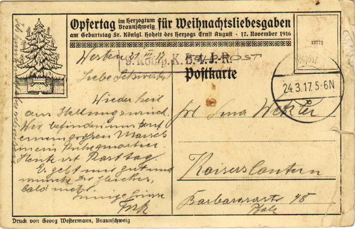 Postcard pilot ace Boelcke Field post 1917 - Image 2