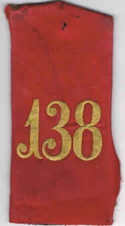 Shoulder board regimental number 138 yellow on red