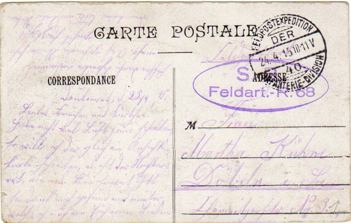 Fieldpost card Warneton France 1915 AR68 40.ID - Image 2