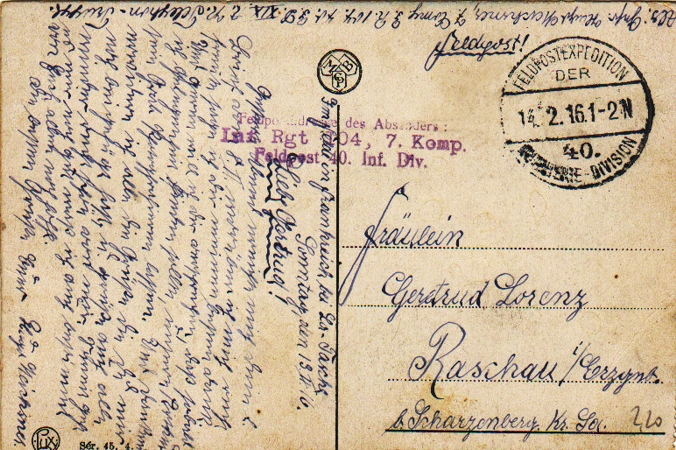 Fieldpost card Warneton France 1916 IR104 40.ID - Image 2