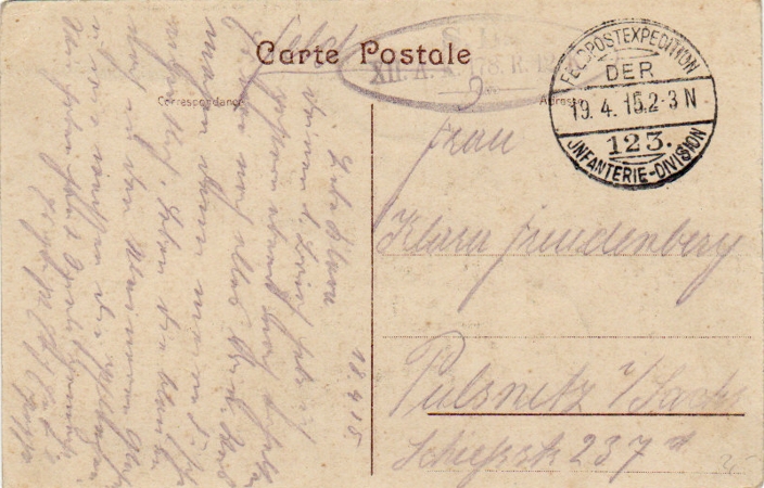 Fieldpost card Lille France 1915 123.Infanterie-Division - Image 2