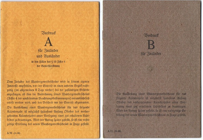 Wandergewerbe travel trade passes 1945