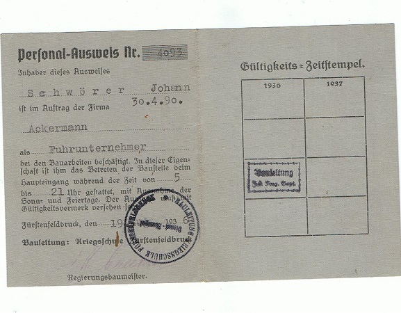 Construction site ID card Luftwaffe school Fürstenfeldbruck 1937 - Image 2