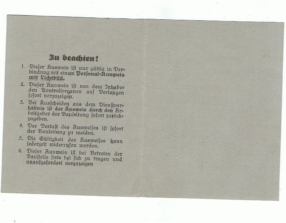 Construction site ID card Luftwaffe school Fürstenfeldbruck 1937 - Image 3