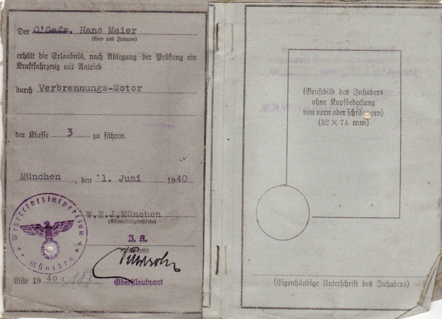 Wehrmacht drivers license Unteroffizier Munich 1940-1942 - Image 2