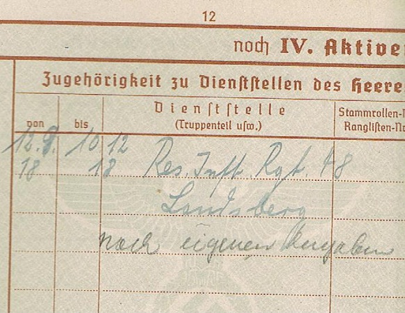 Wehrpass WW2 for WW1 combatant Infantry IR48 Landsberg - Image 5