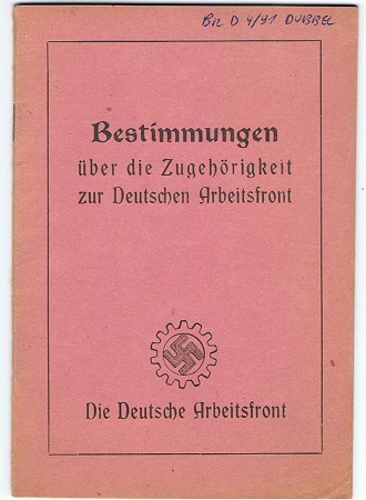 DAF Deutsche Arbeits Front regulations booklet 1938