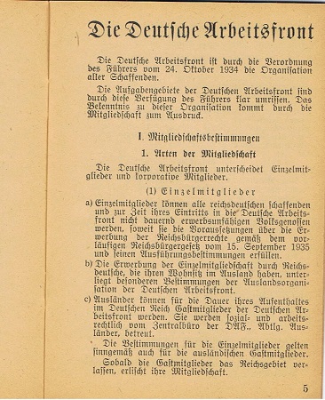 DAF Deutsche Arbeits Front regulations booklet 1938 - Image 3