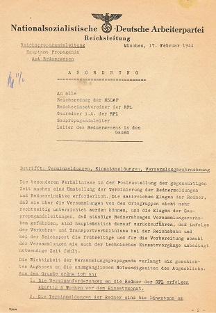 NSDAP letter Reichsleitung Propaganda München 1944