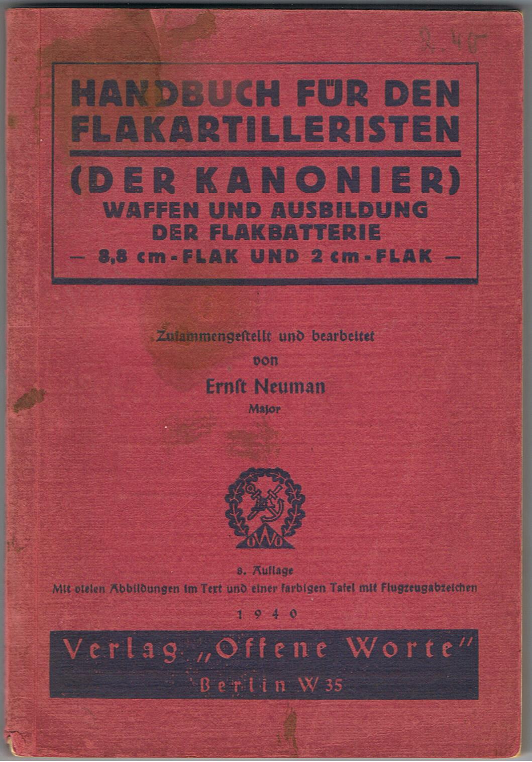 FLAK gunner manual Handbuch für den Flakartilleristen 1940