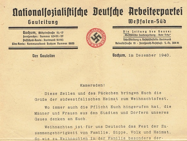 NSDAP Gauleiter Westfalen-Süd Bochum 1940 Christmas - Image 2