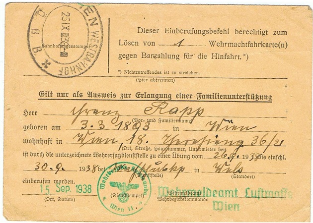 Luftwaffe district office Wien Austria call-up document