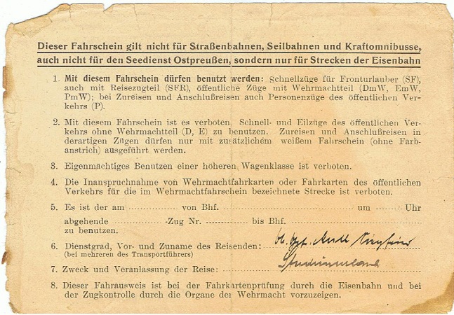 Military train ticket Marine Ersatz-Abteilung Keil 1944 - Image 2
