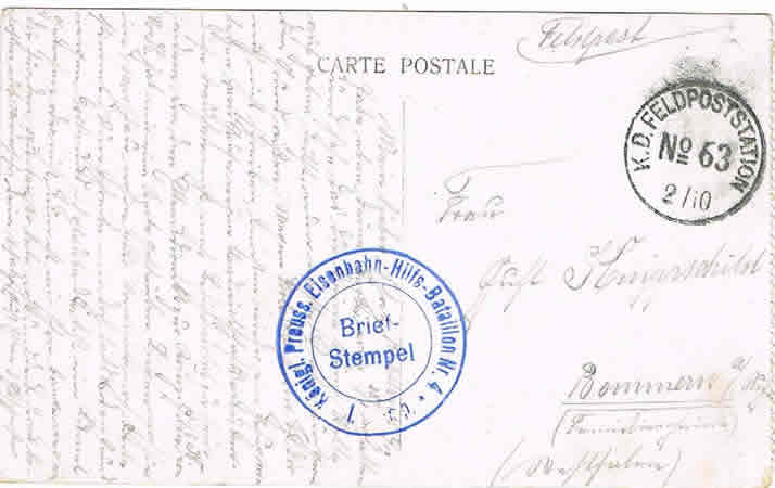 Fieldpost card Le Theatre Namur Eisenbahn-Hilfs-Bataillon - Image 2