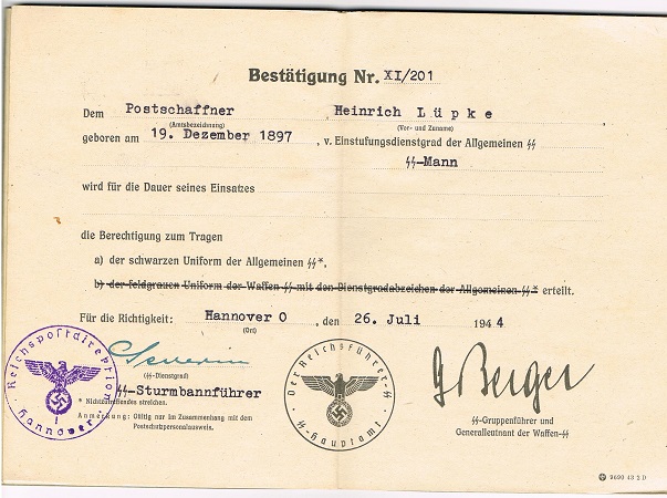 SS-Postschutz and SA group postman Hannover 1935-1944 - Image 6