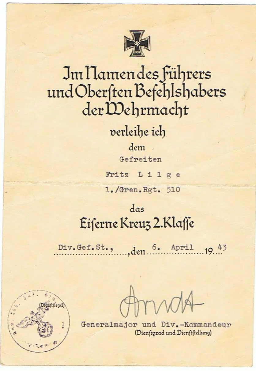 EK2 Gefreiter Grenadier-Regiment 510 293.ID Middle Russia 1943