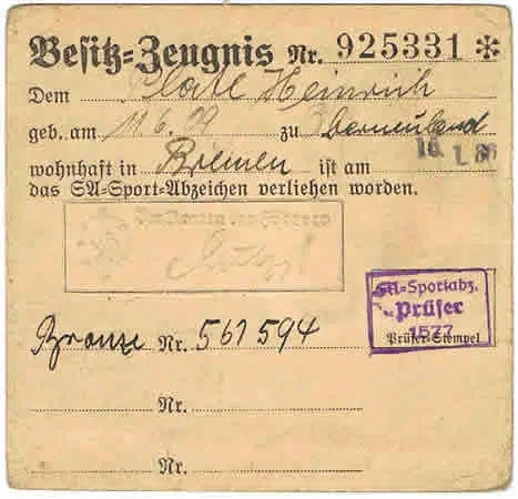 SA Sports Badge gouping SS member Bremen 1935-36 - Image 3