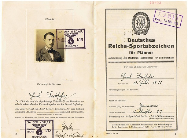 DRL Sports badge booklet SA Sturmbann Hannover 1934 - Image 2