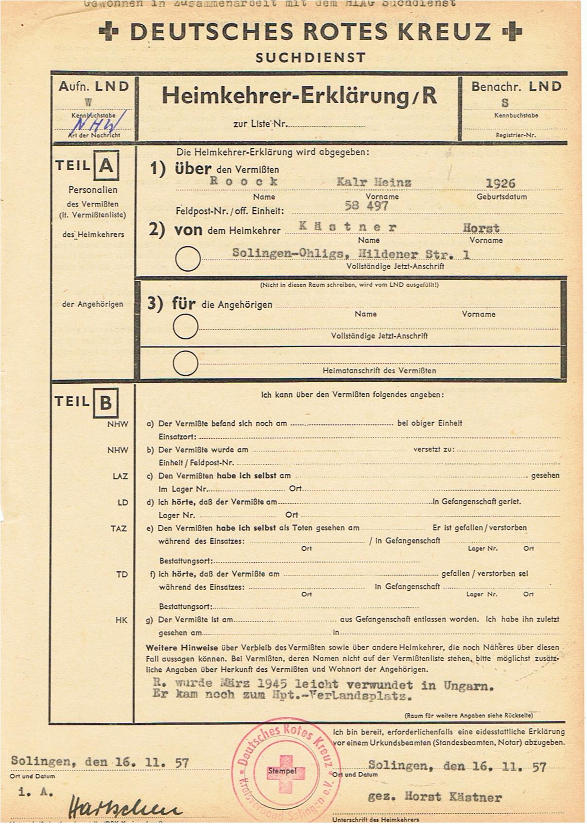 Red cross enquiry 12.SS-Panzer-Division HJ wounded Hungary 1945