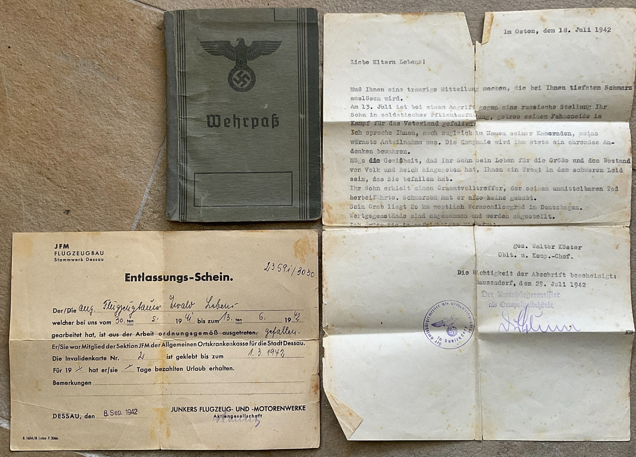 Wehrpass Schütze IR670 371.Infanterie-Division KIA 1942 Southern Russia