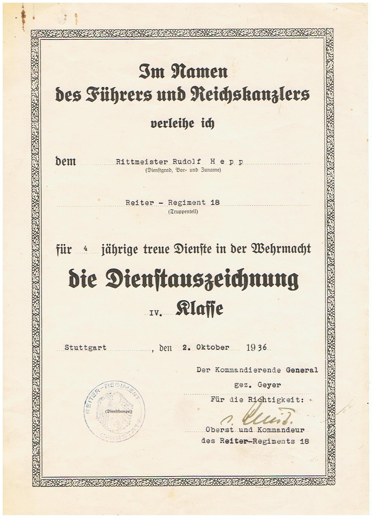 Dienstauszeichnung 4.Klasse Rittmeister Reiter-Regiment 18 GCiG winner