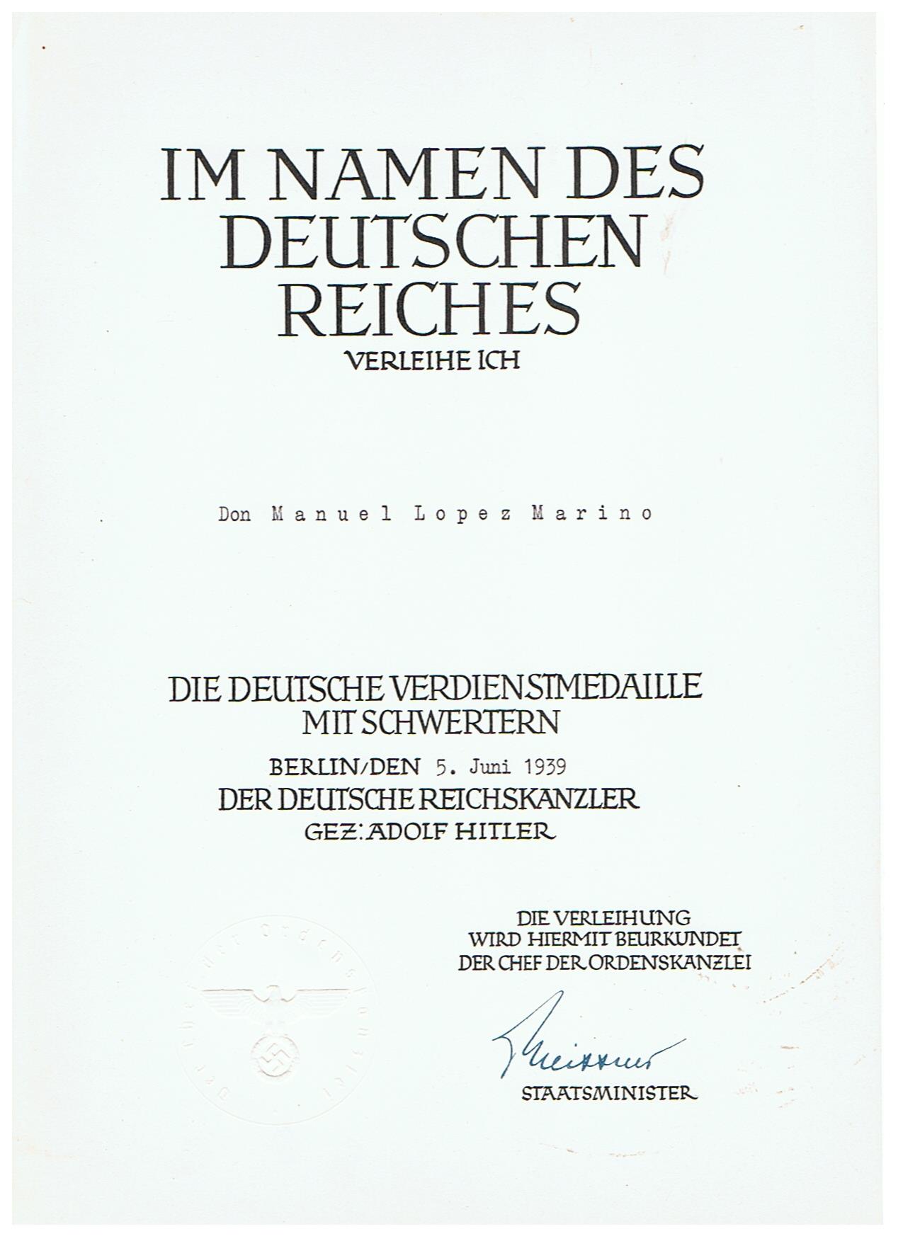 Deutscher Adlerorden merit medal of the German Eagle for Spanish soldier 1939 - Image 7