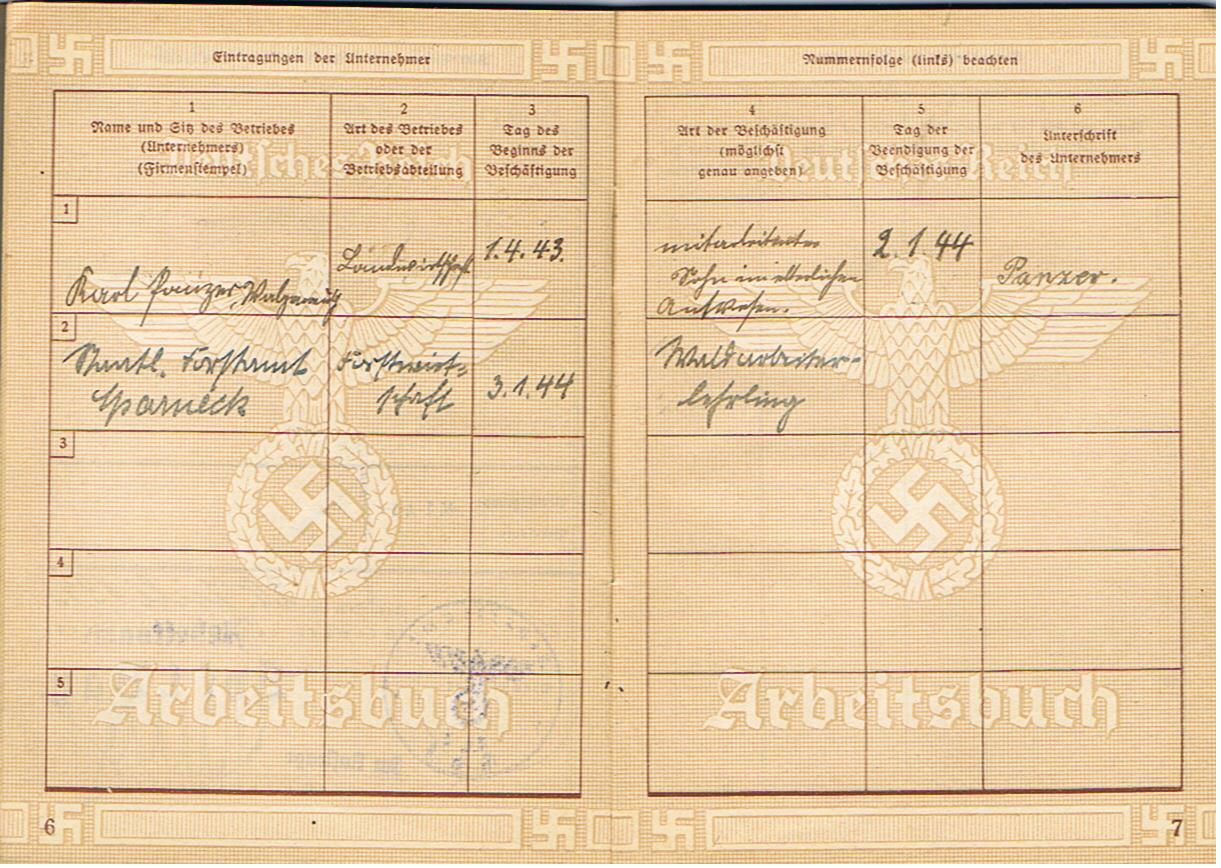 Third Reich labor pass wood worker boy Walpenreuth Hof 1943 - Image 4