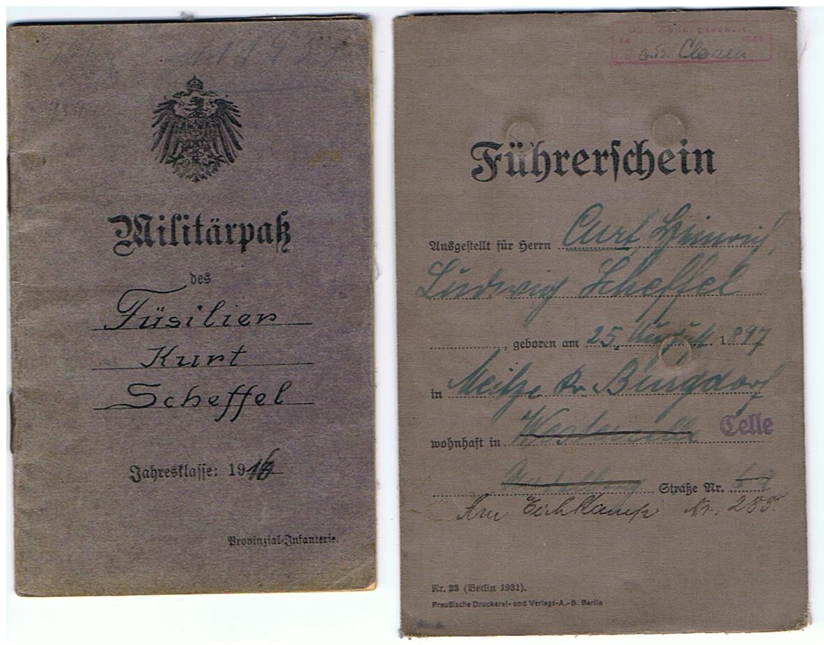 Militärpass and drivers license Füsilier Infanterie-Regiment 230 Somme Flandern EK2
