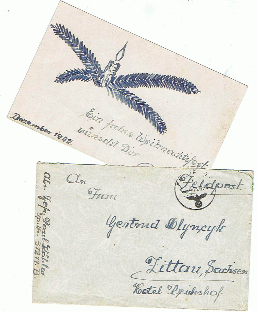 Field post Christmas card 1942 Artillerie 320.Infanterie-Division Cherbourg France