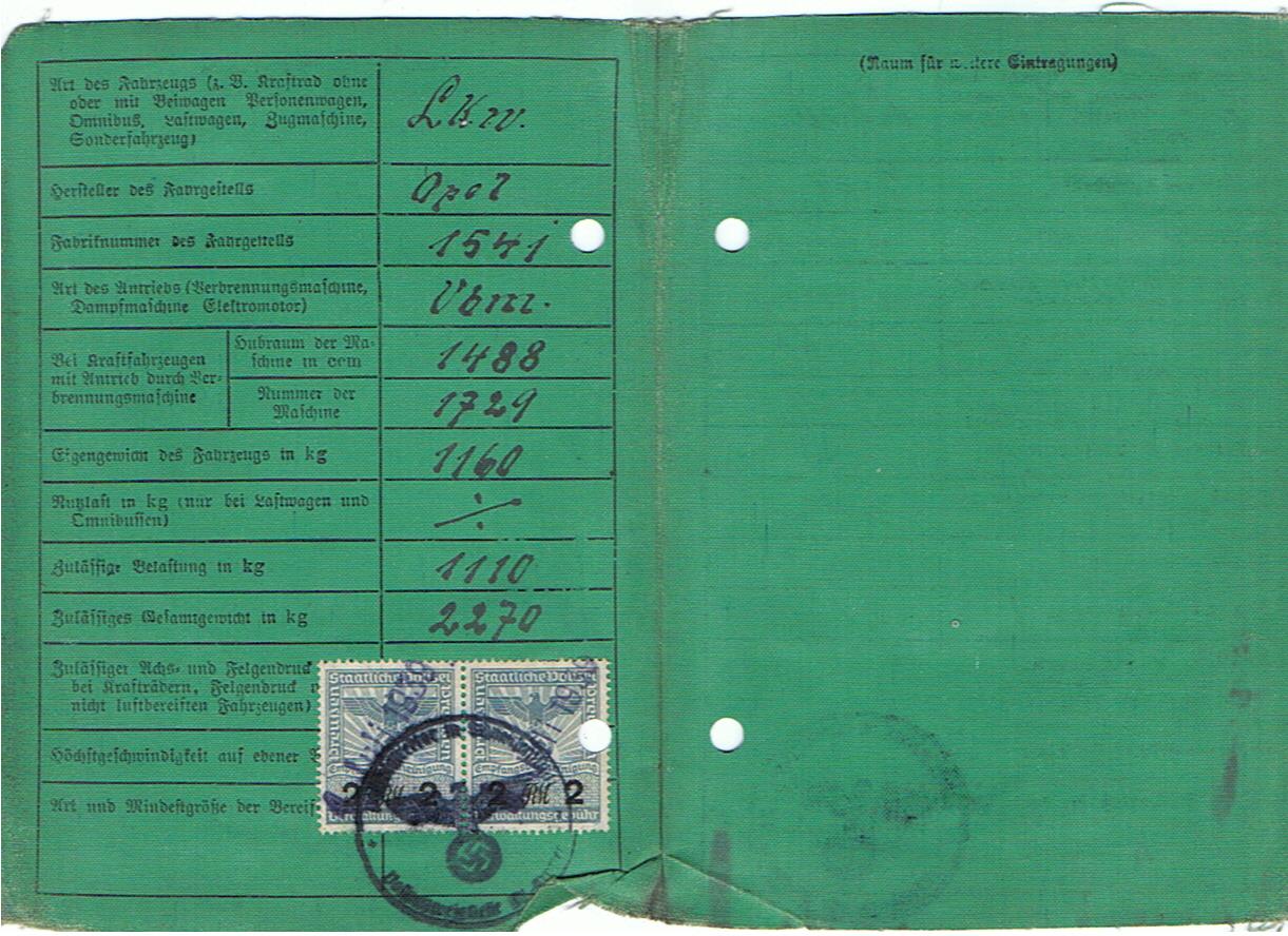 Vehicle registration license Opel truck Deutsch Krone 1939 - Image 2