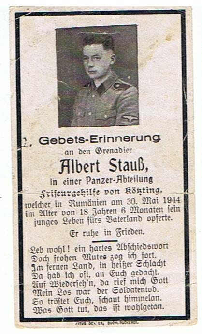 Obituary card Waffen-SS Grenadier Panzer-Abteilung 1944 Romania