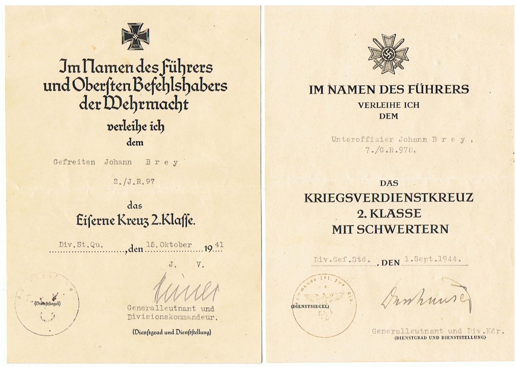 Award documents 4x NCO IR97 46.ID Russia GR978 271.ID Normandy France 1944 - Image 3